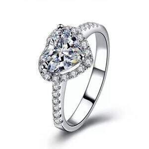 Silver Heart Cubic Zirconia Women's Ring Size 8 NEW IN BOX